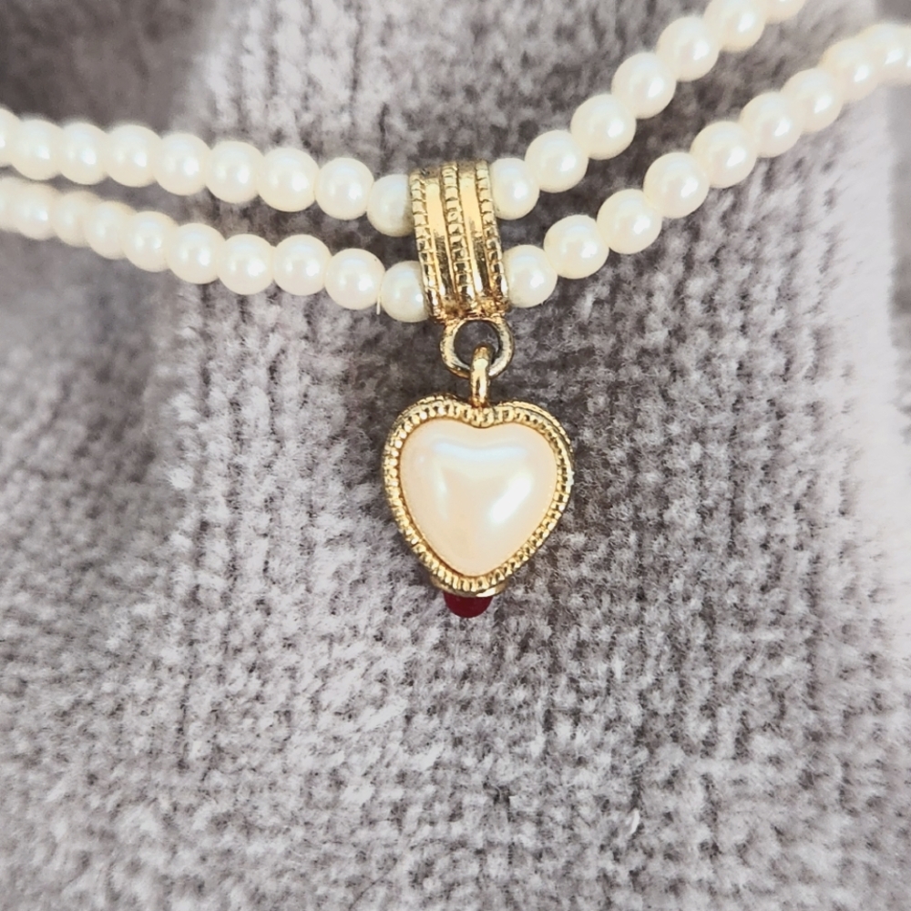 Double chain pearl necklace w/ pearl pendant - Picture 3 of 5